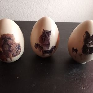 Handcrafted Eggzakly Porcelain 3.5"Painted Dogs Egg Shaped Figurines Set of 3